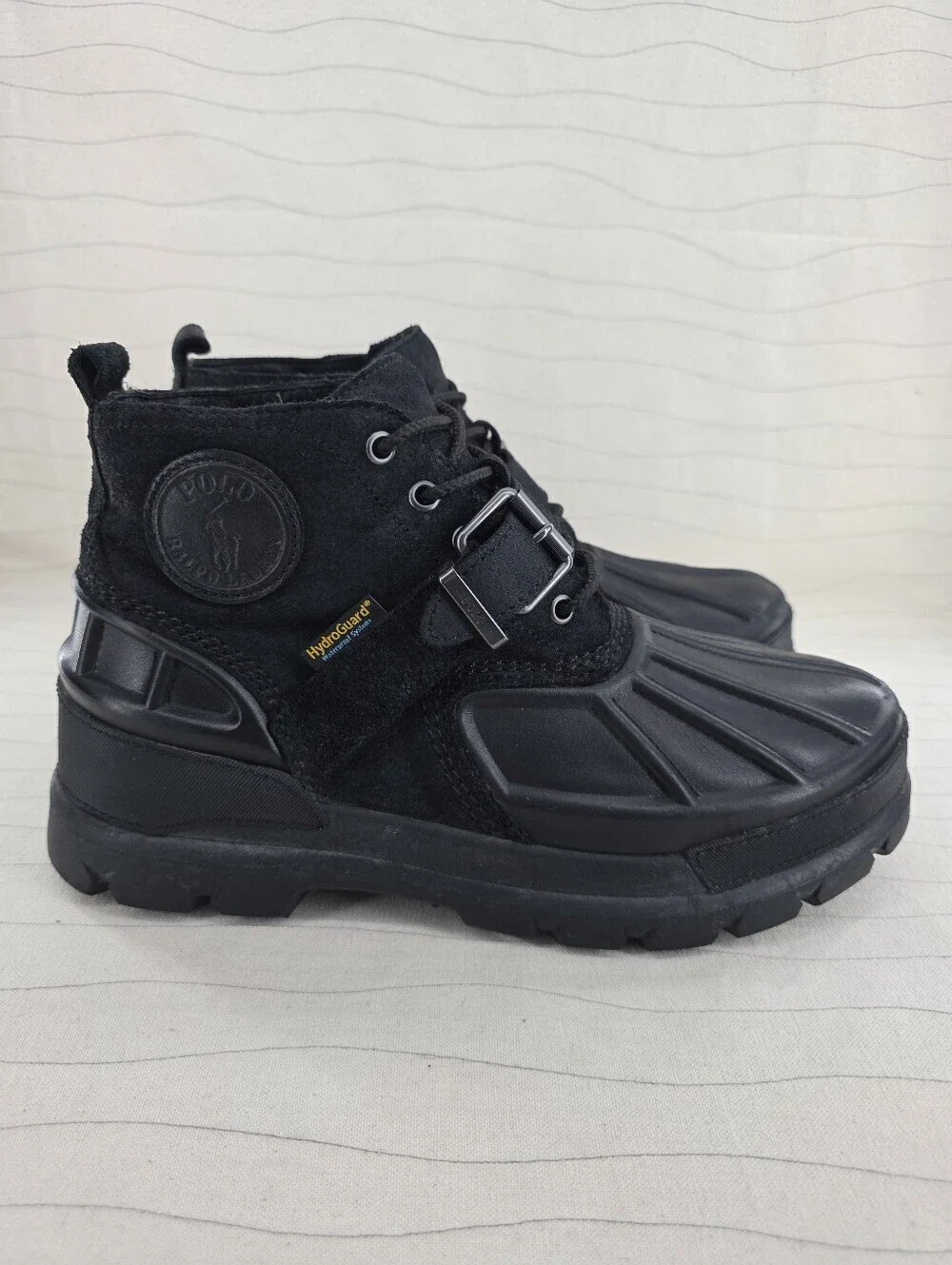 Polo Ralph Lauren Mens OSLO Low Black Leather Waterproof Duck Boots Size 10.5D